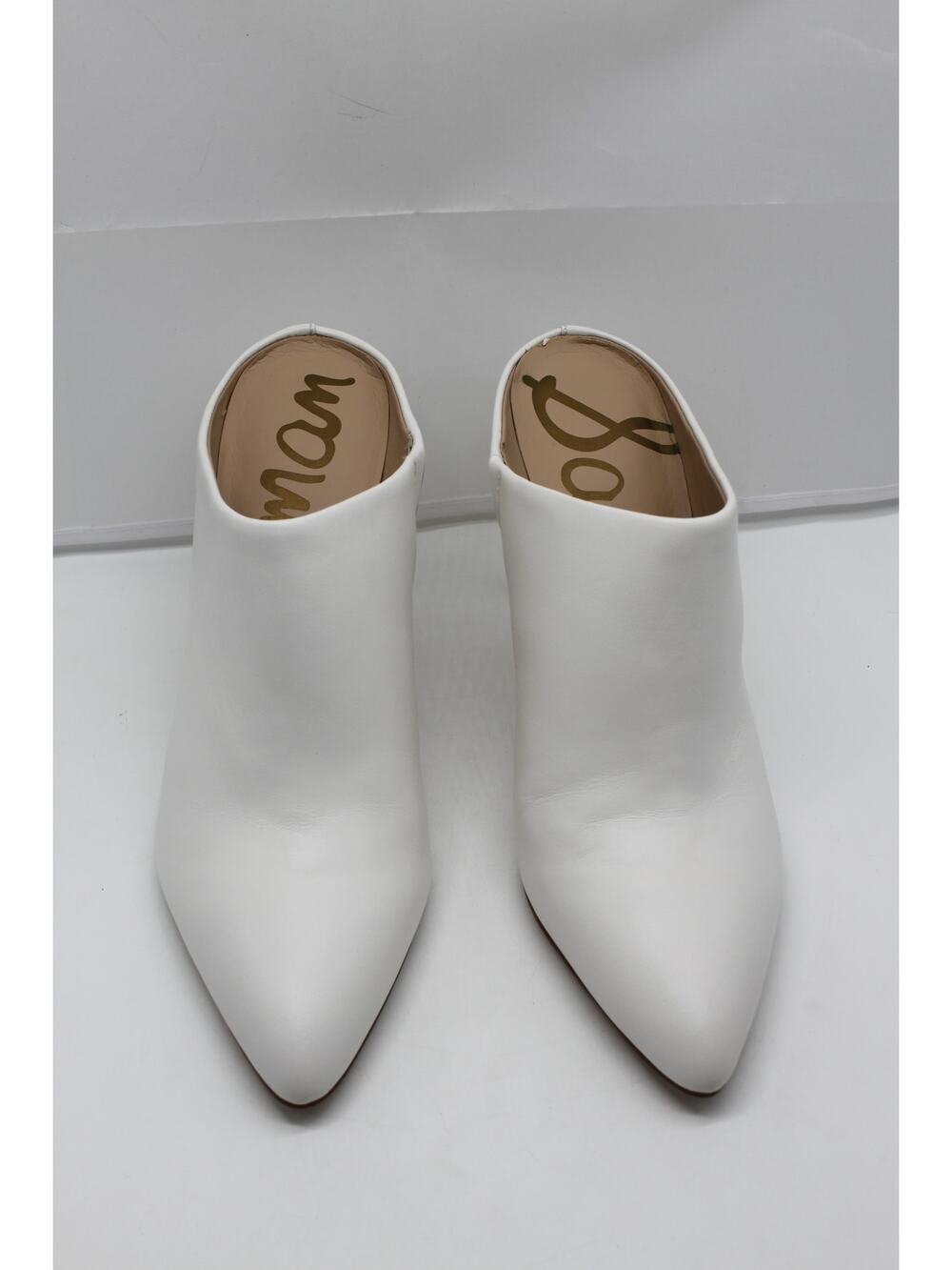 Sam Edelman Oran White Leather 3.5"‎ Heel Mule Booties Shoes Size 8.5